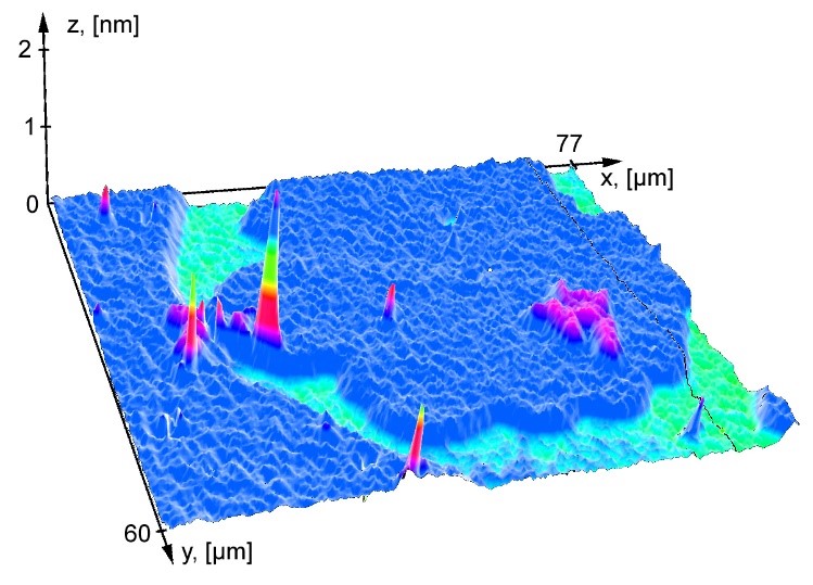 Fragment of surface nano relief that contains monoatomic layers of Si (111)